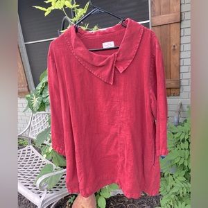 Mosaic red linen top, large in size.